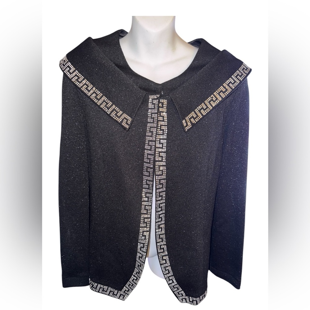 Donna Vinci Elegant Black Jacket with Greek Key Design - Picture 4 of 15